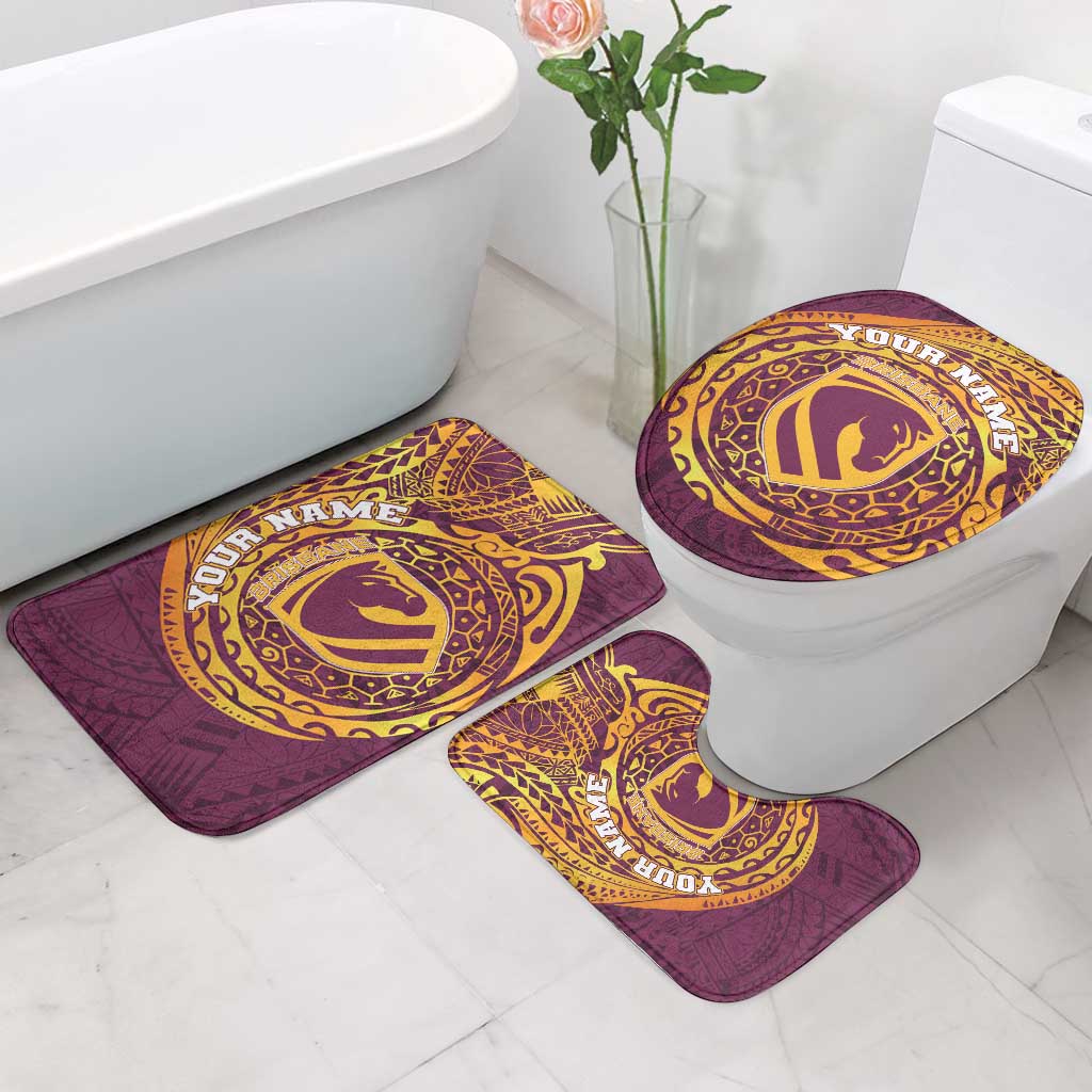 Personalized Brisbane Broncos Bathroom Set Polynesian Tribal Chest and Sleeve Tattoo