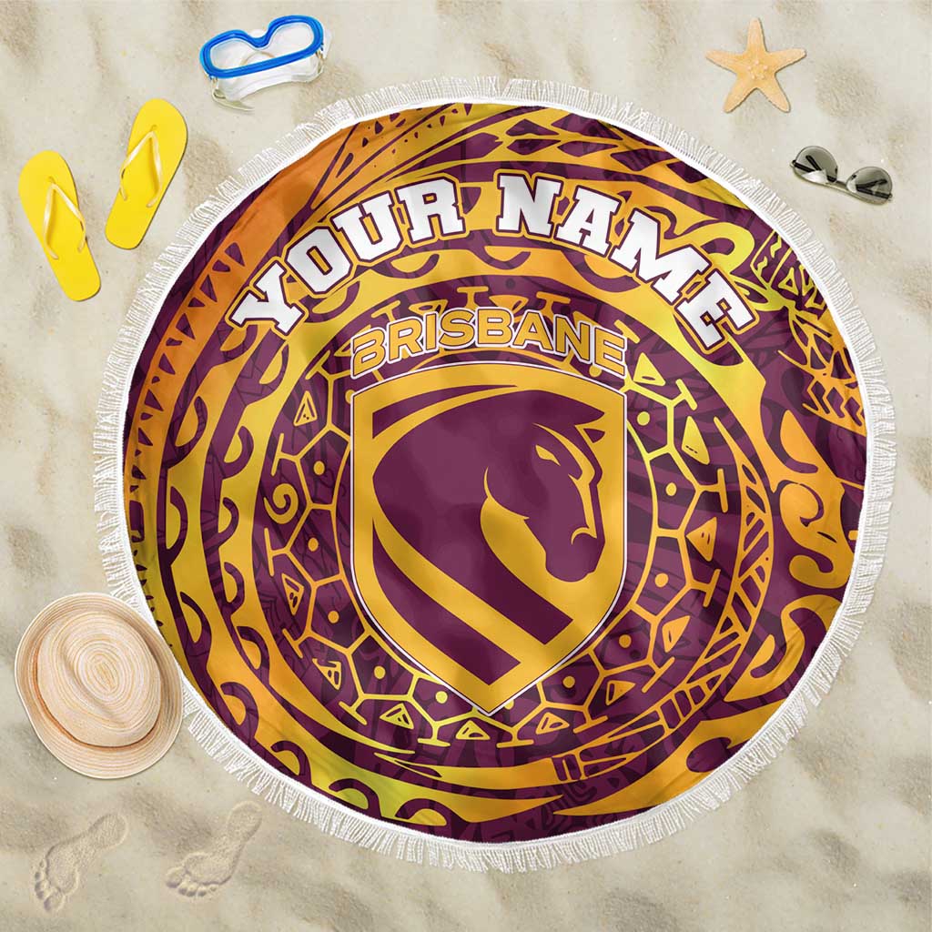 Personalized Brisbane Broncos Beach Blanket Polynesian Tribal Chest and Sleeve Tattoo