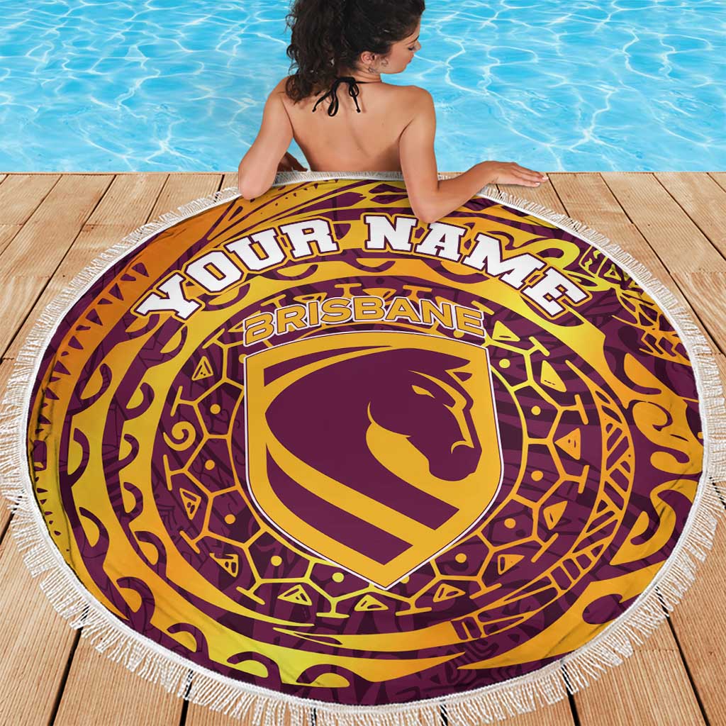 Personalized Brisbane Broncos Beach Blanket Polynesian Tribal Chest and Sleeve Tattoo
