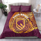 Personalized Brisbane Broncos Bedding Set Polynesian Tribal Chest and Sleeve Tattoo
