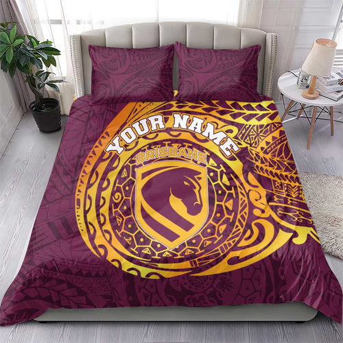 Personalized Brisbane Broncos Bedding Set Polynesian Tribal Chest and Sleeve Tattoo