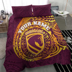Personalized Brisbane Broncos Bedding Set Polynesian Tribal Chest and Sleeve Tattoo