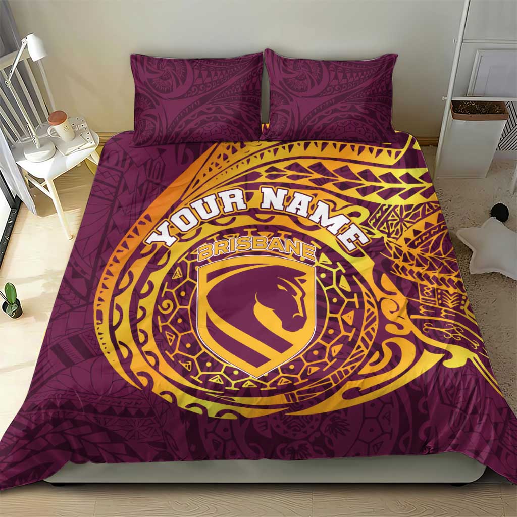 Personalized Brisbane Broncos Bedding Set Polynesian Tribal Chest and Sleeve Tattoo