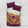 Personalized Brisbane Broncos Bedding Set Polynesian Tribal Chest and Sleeve Tattoo