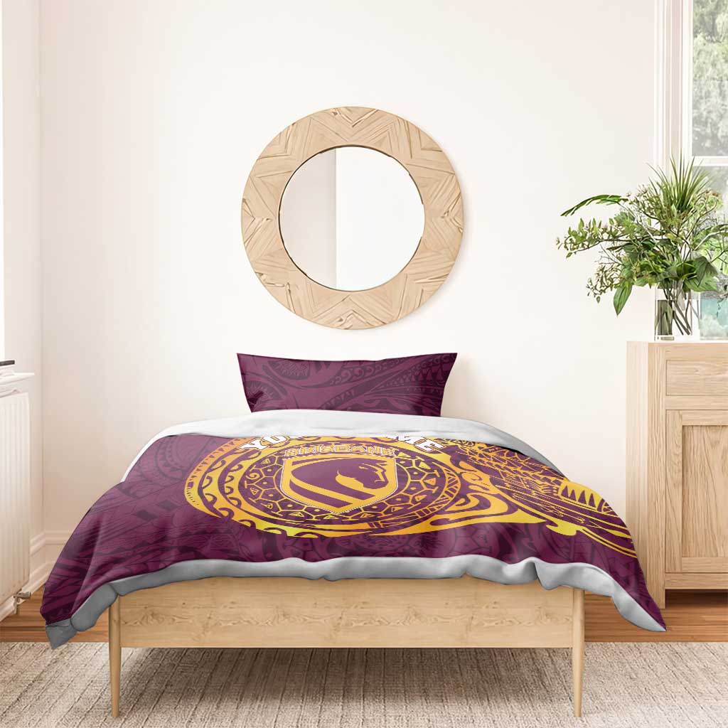 Personalized Brisbane Broncos Bedding Set Polynesian Tribal Chest and Sleeve Tattoo
