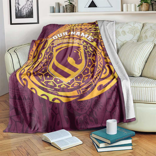Personalized Brisbane Broncos Blanket Polynesian Tribal Chest and Sleeve Tattoo