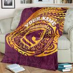 Personalized Brisbane Broncos Blanket Polynesian Tribal Chest and Sleeve Tattoo