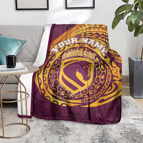 Personalized Brisbane Broncos Blanket Polynesian Tribal Chest and Sleeve Tattoo