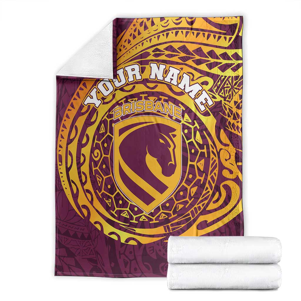 Personalized Brisbane Broncos Blanket Polynesian Tribal Chest and Sleeve Tattoo