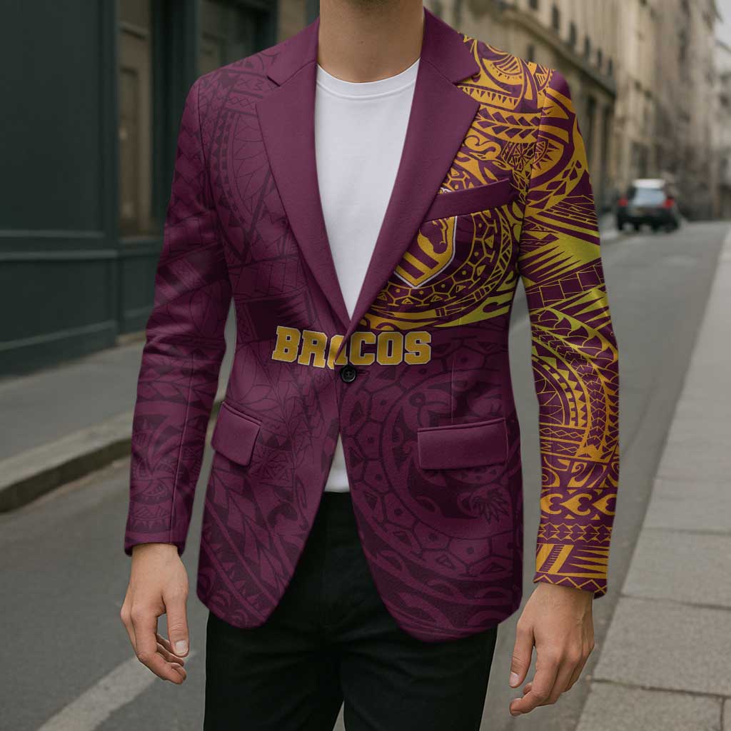 Personalized Brisbane Broncos Blazer Polynesian Tribal Chest and Sleeve Tattoo