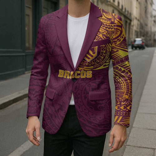 Personalized Brisbane Broncos Blazer Polynesian Tribal Chest and Sleeve Tattoo