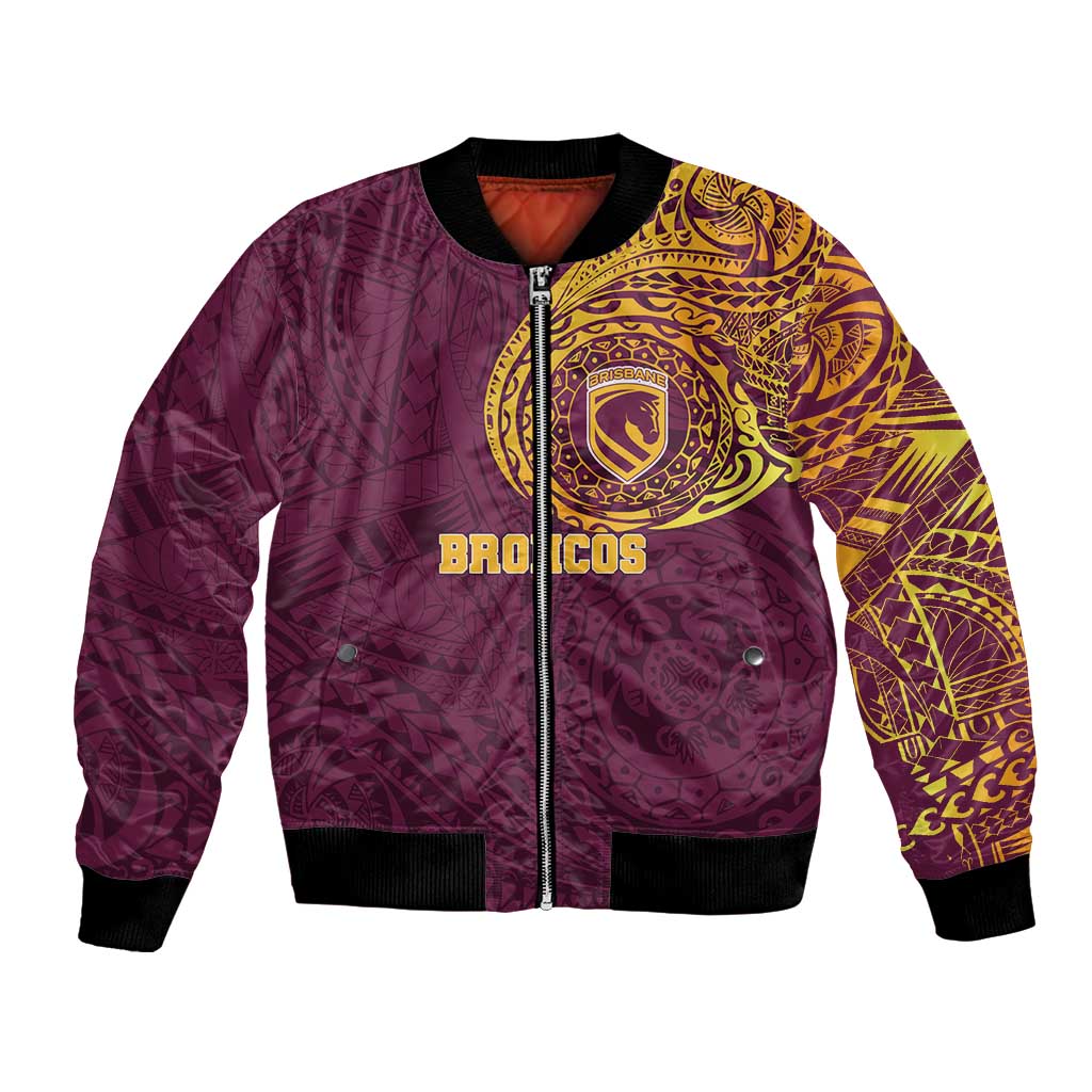 Personalized Brisbane Broncos Bomber Jacket Polynesian Tribal Chest and Sleeve Tattoo