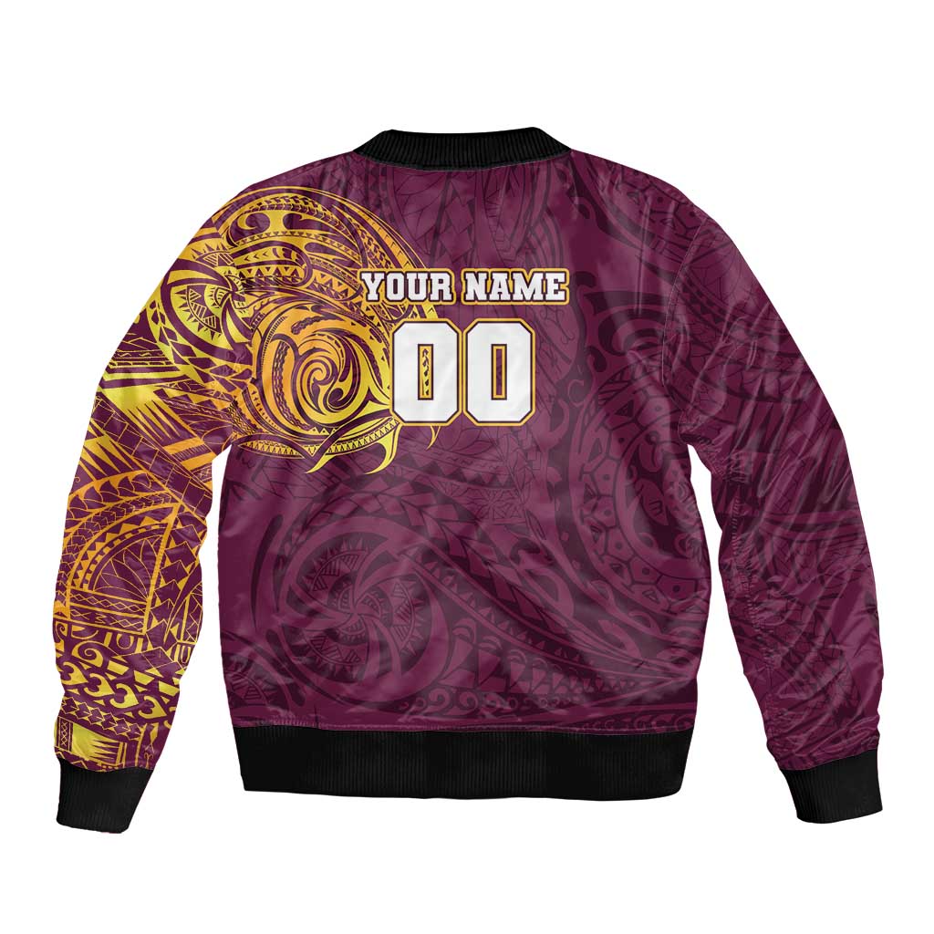 Personalized Brisbane Broncos Bomber Jacket Polynesian Tribal Chest and Sleeve Tattoo