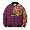 Personalized Brisbane Broncos Bomber Puffer Jacket Polynesian Tribal Chest and Sleeve Tattoo
