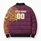 Personalized Brisbane Broncos Bomber Puffer Jacket Polynesian Tribal Chest and Sleeve Tattoo
