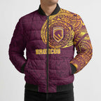 Personalized Brisbane Broncos Bomber Puffer Jacket Polynesian Tribal Chest and Sleeve Tattoo