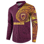 Personalized Brisbane Broncos Button Sweatshirt Polynesian Tribal Chest and Sleeve Tattoo