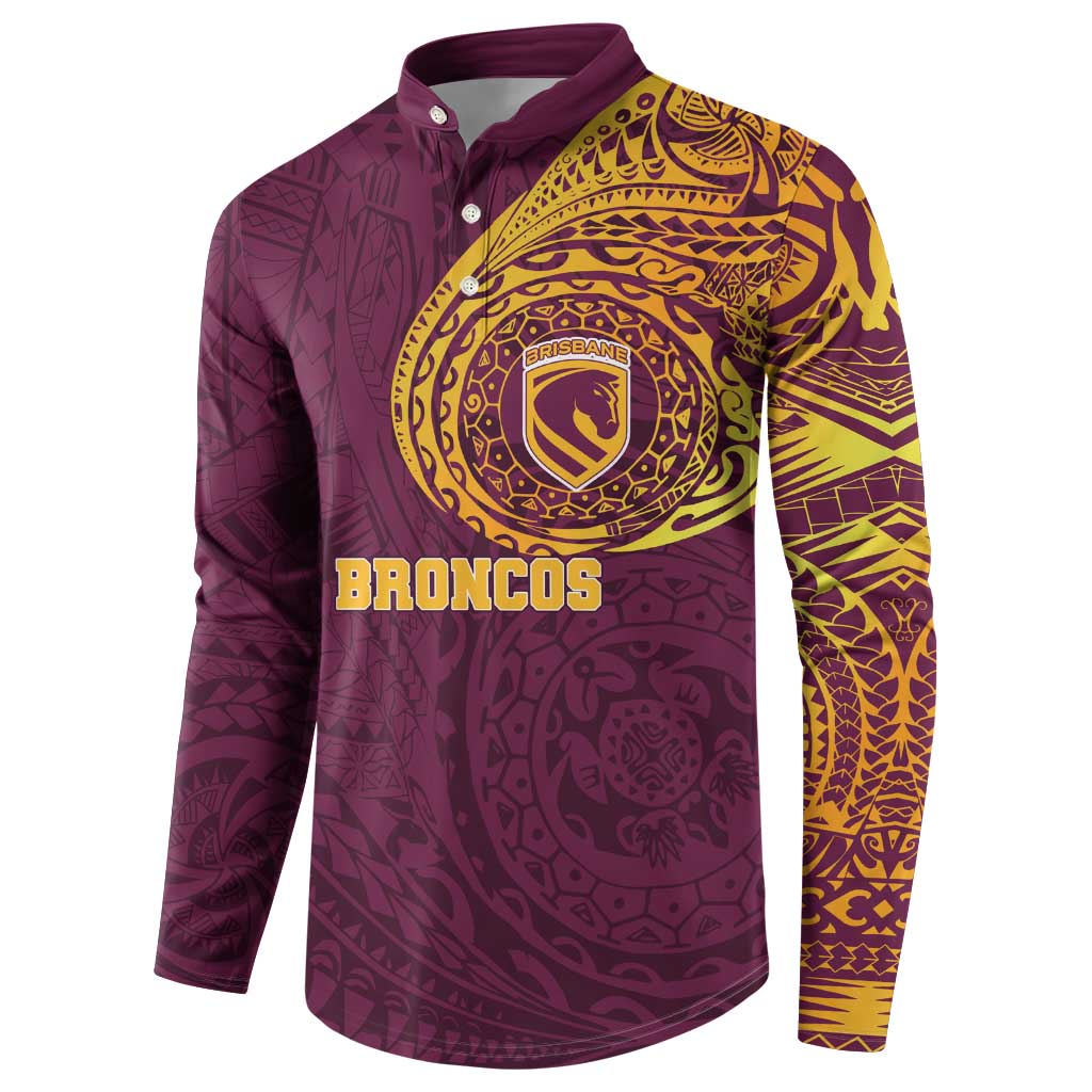 Personalized Brisbane Broncos Button Sweatshirt Polynesian Tribal Chest and Sleeve Tattoo