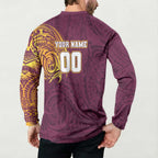 Personalized Brisbane Broncos Button Sweatshirt Polynesian Tribal Chest and Sleeve Tattoo