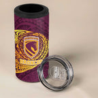 Personalized Brisbane Broncos 4 in 1 Can Cooler Tumbler Polynesian Tribal Chest and Sleeve Tattoo
