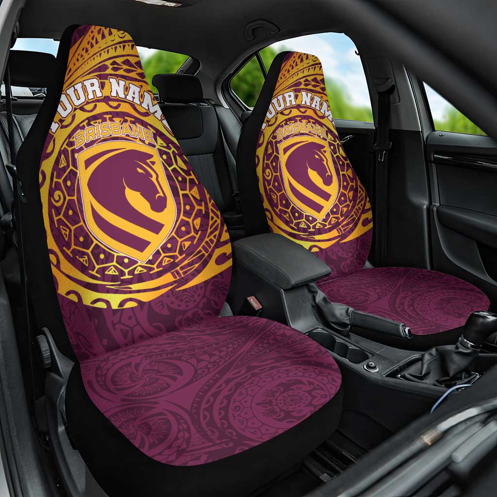 Personalized Brisbane Broncos Car Seat Cover Polynesian Tribal Chest and Sleeve Tattoo