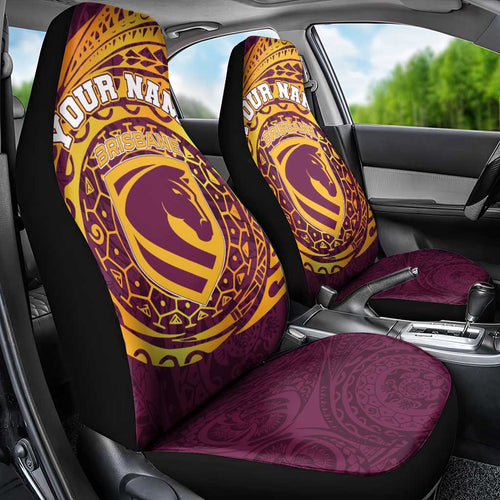 Personalized Brisbane Broncos Car Seat Cover Polynesian Tribal Chest and Sleeve Tattoo