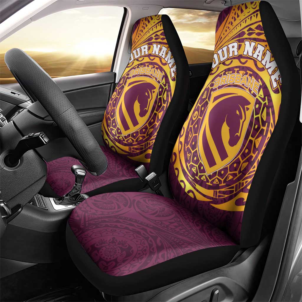 Personalized Brisbane Broncos Car Seat Cover Polynesian Tribal Chest and Sleeve Tattoo