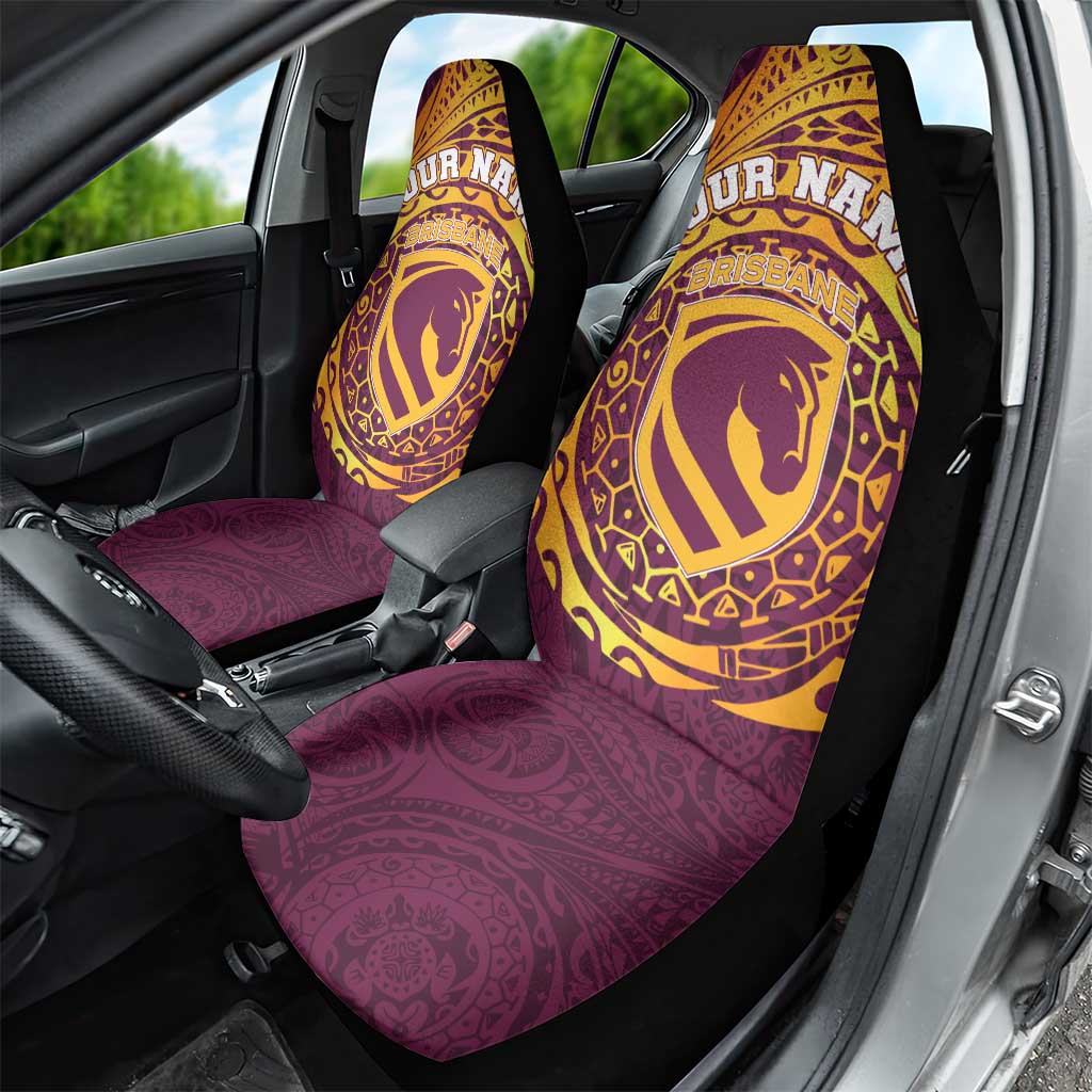 Personalized Brisbane Broncos Car Seat Cover Polynesian Tribal Chest and Sleeve Tattoo