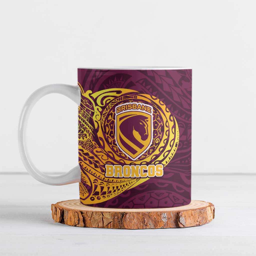Personalized Brisbane Broncos Ceramic Mug Polynesian Tribal Chest and Sleeve Tattoo