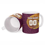 Personalized Brisbane Broncos Ceramic Mug Polynesian Tribal Chest and Sleeve Tattoo