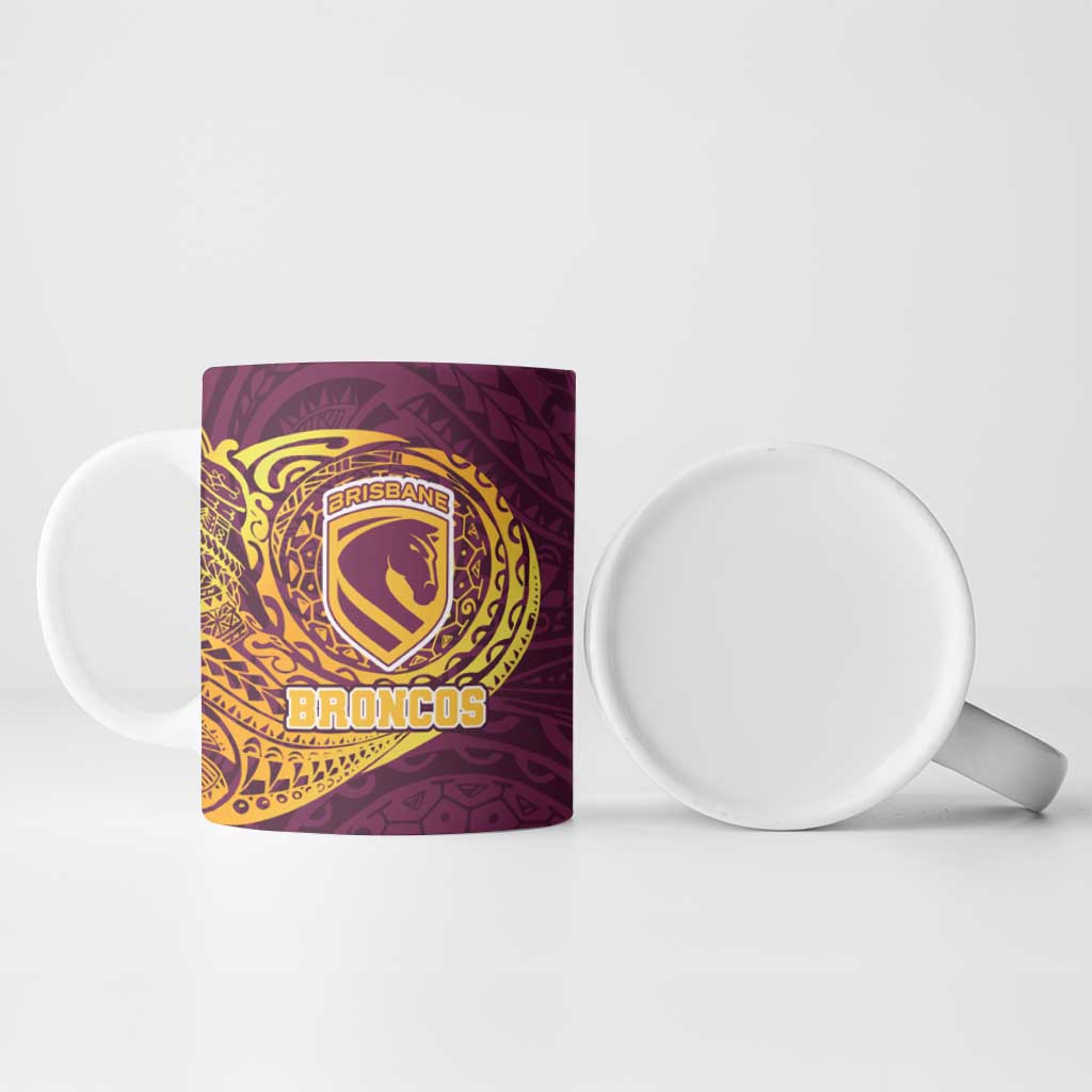 Personalized Brisbane Broncos Ceramic Mug Polynesian Tribal Chest and Sleeve Tattoo