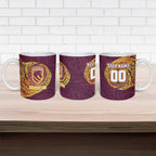 Personalized Brisbane Broncos Ceramic Mug Polynesian Tribal Chest and Sleeve Tattoo
