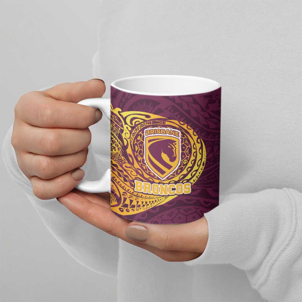 Personalized Brisbane Broncos Ceramic Mug Polynesian Tribal Chest and Sleeve Tattoo