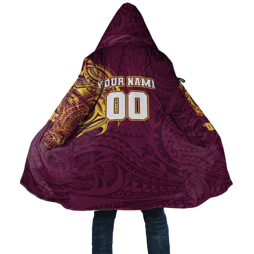 Personalized Brisbane Broncos Cloak Polynesian Tribal Chest and Sleeve Tattoo