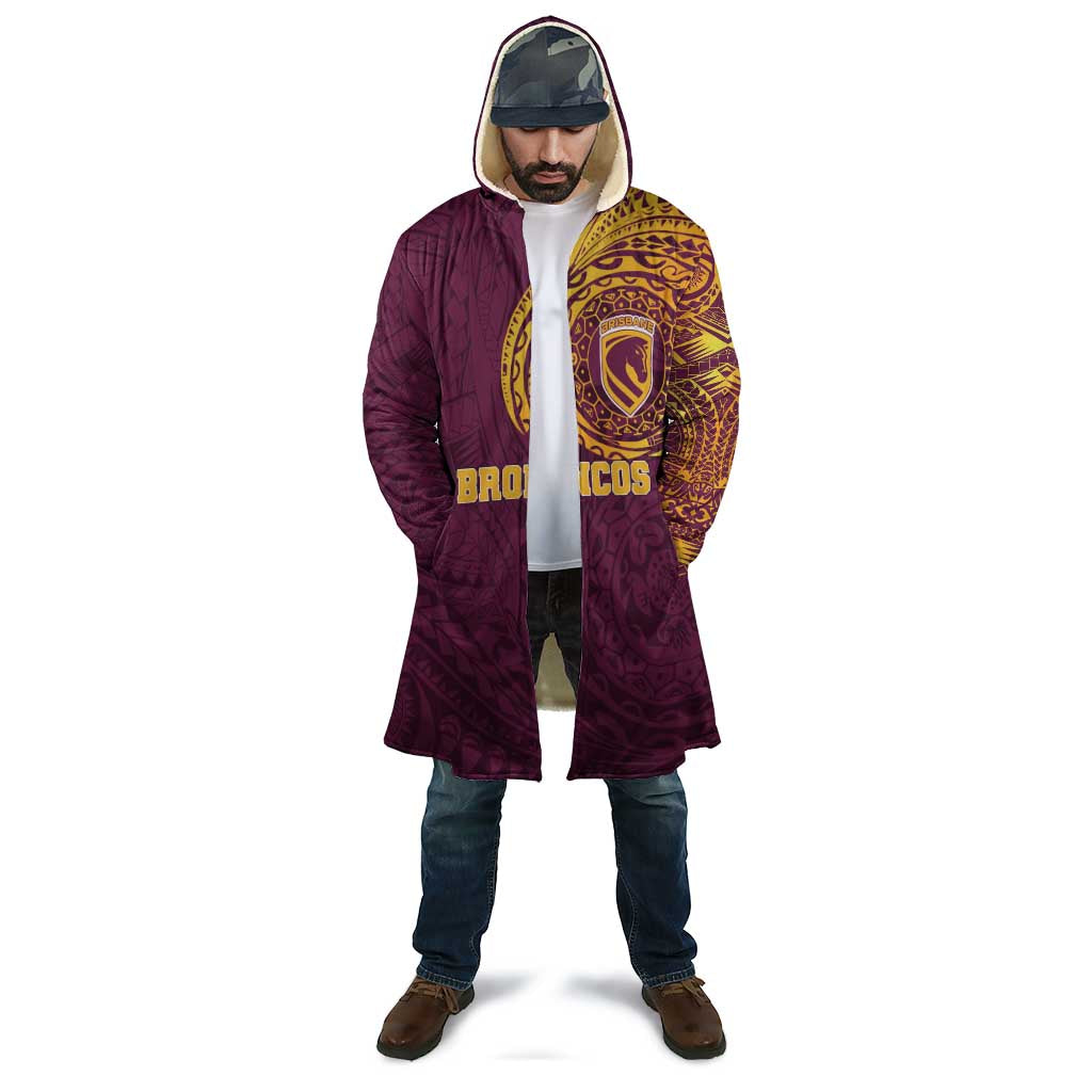 Personalized Brisbane Broncos Cloak Polynesian Tribal Chest and Sleeve Tattoo