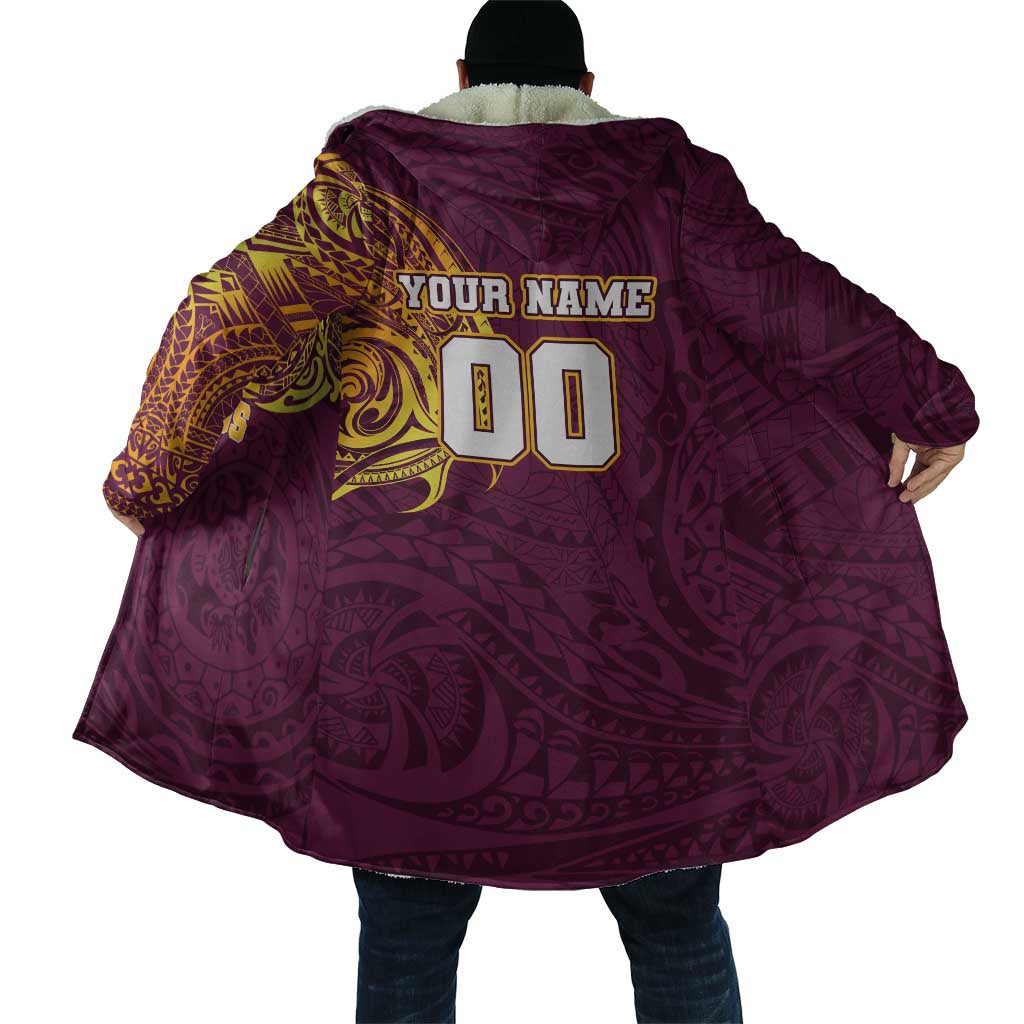 Personalized Brisbane Broncos Cloak Polynesian Tribal Chest and Sleeve Tattoo
