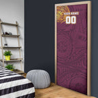 Personalized Brisbane Broncos Door Cover Polynesian Tribal Chest and Sleeve Tattoo
