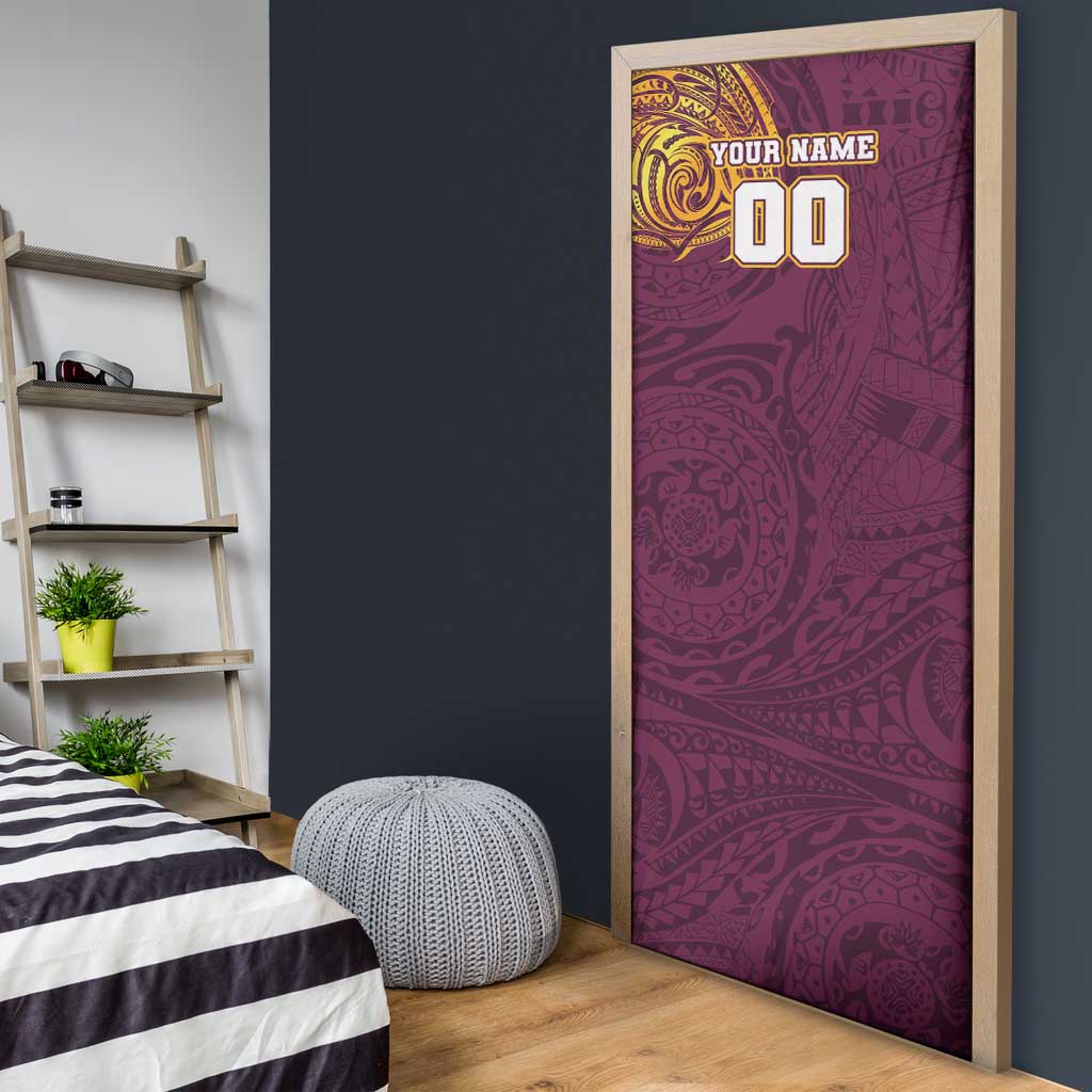 Personalized Brisbane Broncos Door Cover Polynesian Tribal Chest and Sleeve Tattoo