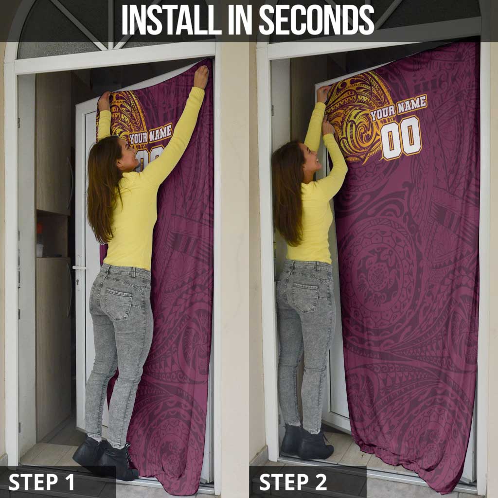 Personalized Brisbane Broncos Door Cover Polynesian Tribal Chest and Sleeve Tattoo