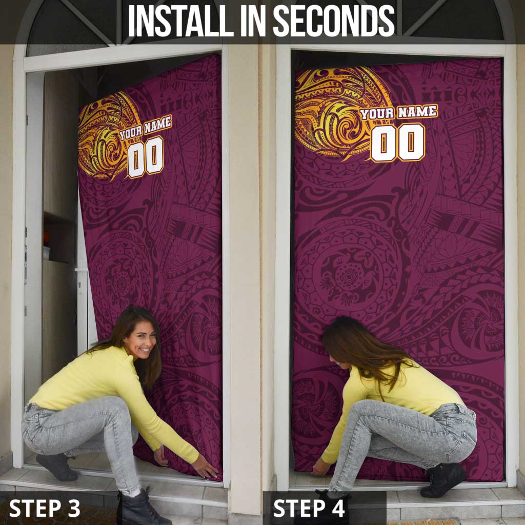 Personalized Brisbane Broncos Door Cover Polynesian Tribal Chest and Sleeve Tattoo