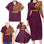 Personalized Brisbane Broncos Family Matching Long Sleeve Bodycon Dress and Hawaiian Shirt Polynesian Tribal Chest and Sleeve Tattoo