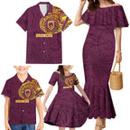 Personalized Brisbane Broncos Family Matching Mermaid Dress and Hawaiian Shirt Polynesian Tribal Chest and Sleeve Tattoo