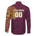 Personalized Brisbane Broncos Family Matching Mermaid Dress and Hawaiian Shirt Polynesian Tribal Chest and Sleeve Tattoo