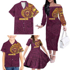 Personalized Brisbane Broncos Family Matching Off The Shoulder Long Sleeve Dress and Hawaiian Shirt Polynesian Tribal Chest and Sleeve Tattoo