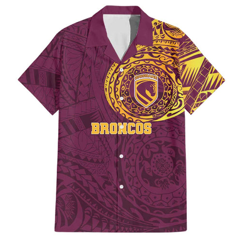 Personalized Brisbane Broncos Family Matching Off The Shoulder Long Sleeve Dress and Hawaiian Shirt Polynesian Tribal Chest and Sleeve Tattoo