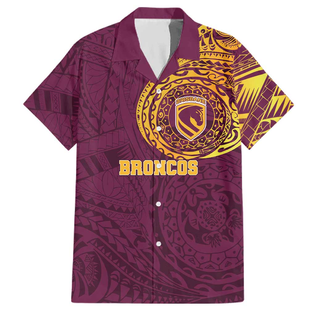 Personalized Brisbane Broncos Family Matching Off Shoulder Maxi Dress and Hawaiian Shirt Polynesian Tribal Chest and Sleeve Tattoo