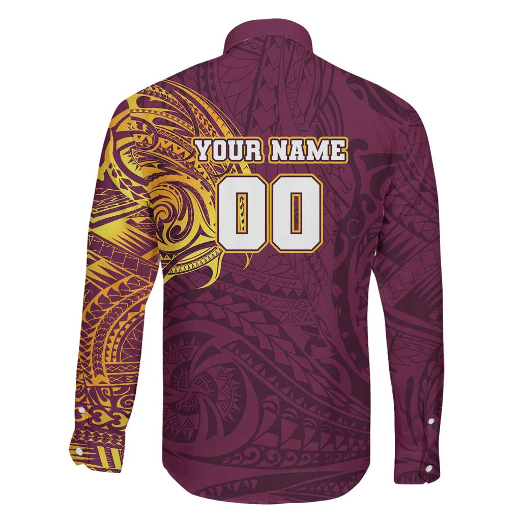 Personalized Brisbane Broncos Family Matching Off Shoulder Maxi Dress and Hawaiian Shirt Polynesian Tribal Chest and Sleeve Tattoo