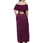 Personalized Brisbane Broncos Family Matching Off Shoulder Maxi Dress and Hawaiian Shirt Polynesian Tribal Chest and Sleeve Tattoo
