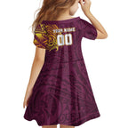 Personalized Brisbane Broncos Family Matching Off Shoulder Short Dress and Hawaiian Shirt Polynesian Tribal Chest and Sleeve Tattoo
