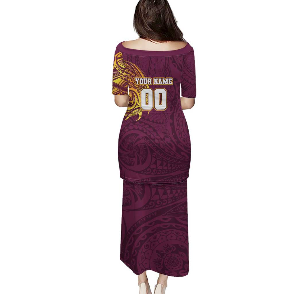 Personalized Brisbane Broncos Family Matching Puletasi and Hawaiian Shirt Polynesian Tribal Chest and Sleeve Tattoo